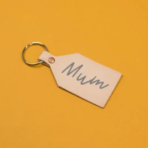Mum Leather Nude Keyring With Grey Lettering
