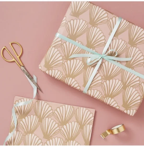 Pink & Gold Shells Wrap | 3 Sheets
