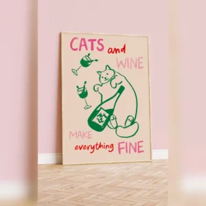 A3 Print Cats And Wine And Everything Fine Front Print