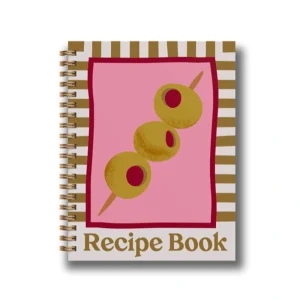 Image of the front cover of the recipe journal with the Olive design