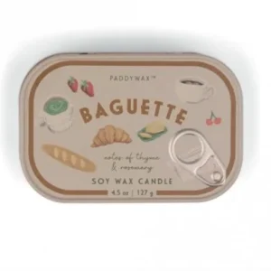 Top view of bistro tin candle in baguette fragrance
