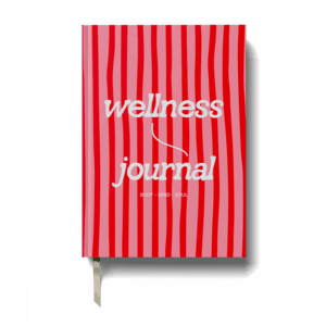 wellness journal front cover red and pink stripes