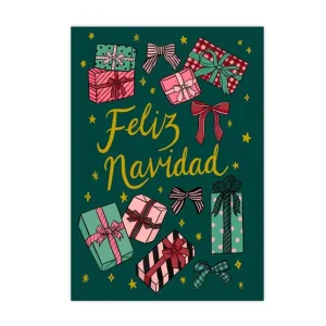 Christmas Card Feliz Navidad Presents And Bows Greeting Card