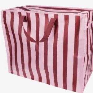Pink and Brown Jumbo Storage Bag with Brown Nylon Handles
