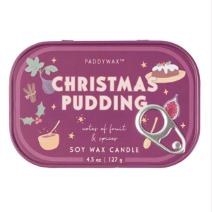 Paddywax Christmas Pudding Tin Candle Front View